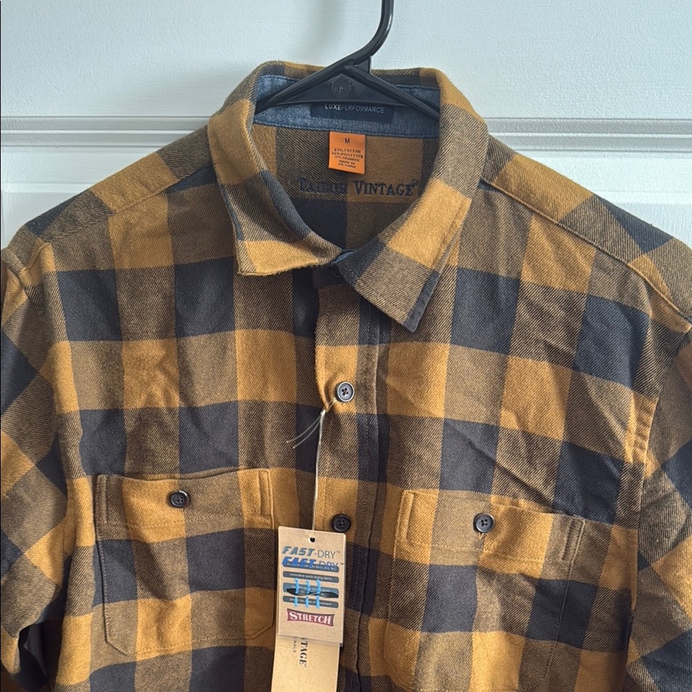 Taylor Vintage Yellow and Black Plaid Flannel Button Down Shirt NWT